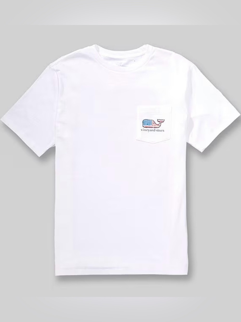 Vineyard Vines White Pocket Tee with American Flag Whale